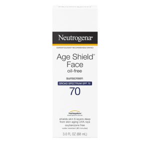 Neutrogena Age Shield sunscreen SPF 70 oil-free broad-spectrum Helioplex UVA/UVB protection anti-aging sunscreen